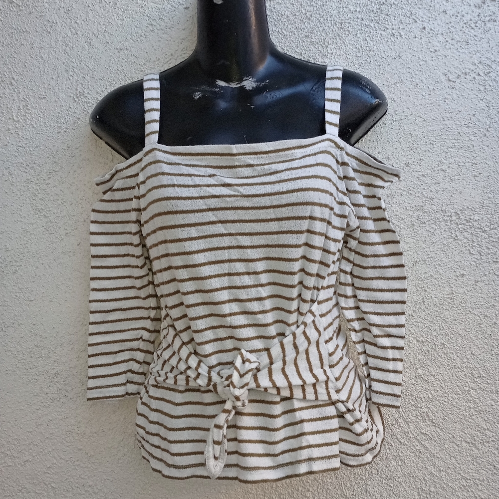 Lucky Brand Multicolored off the shoulder blouse with 3/4 sleeves and tie front